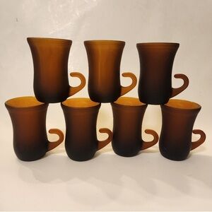 Brown Frosted Glass Coffee Cups Vintage Italy 1960s Italian Espresso Vtg Liqueur